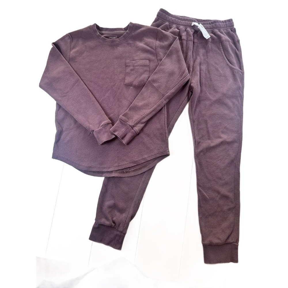 Little Bipsy Waffle Knit Set Kids 10 Plum Thermal Pocket Tee Joggers  Loungewear